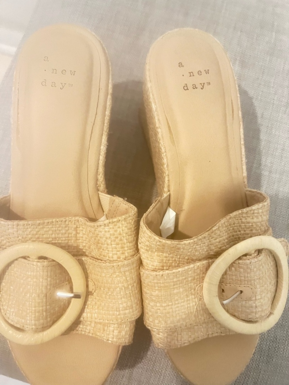 a new day Natural Beige Raffia Mule Sandals with Buckle